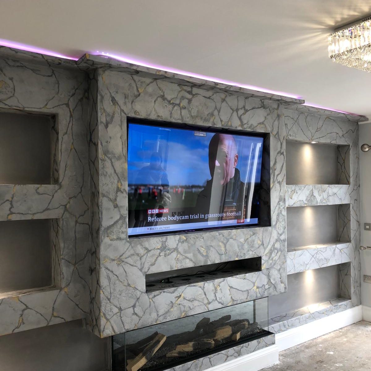 Media wall done with Venetian Plaster
